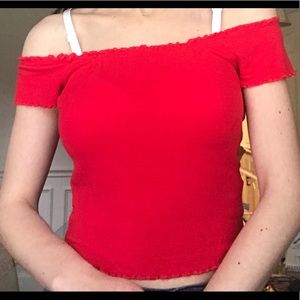 Red Off the Shoulder Crop Top
